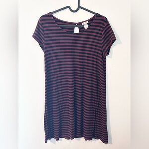 Black & Burgundy Striped T-Shirt Casual Dress Size XS